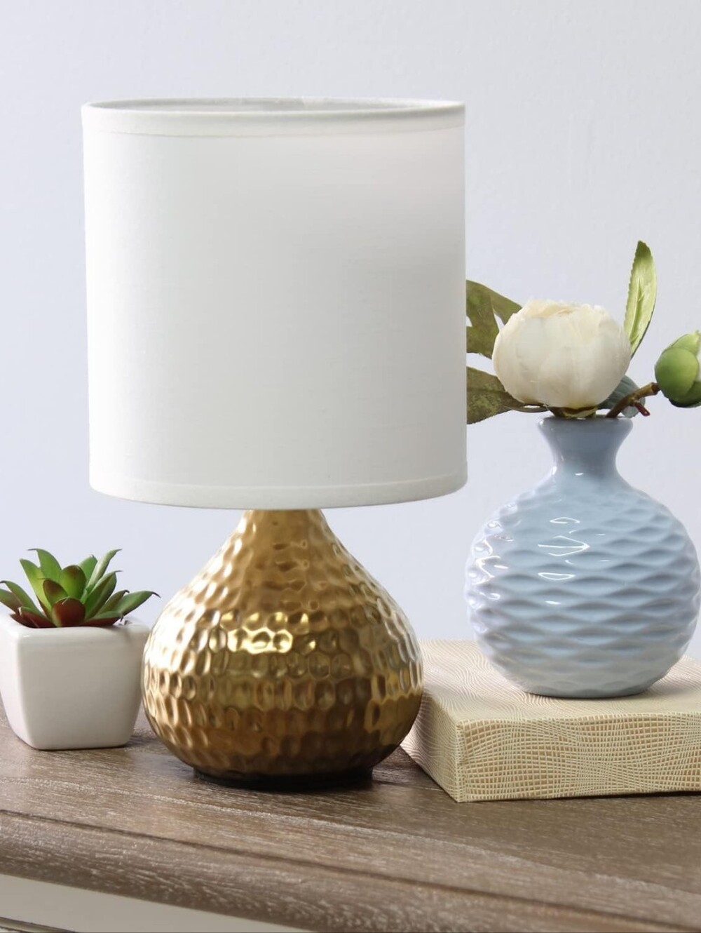 Gold Hammered Table Lamp with White Shade - Home Accents